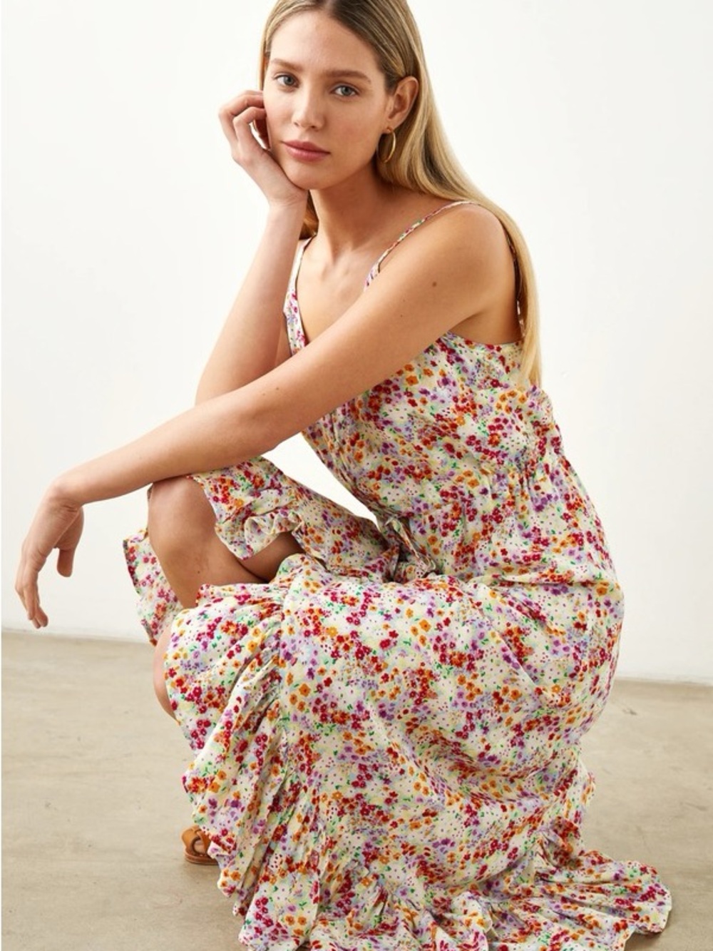 RAILS Frida Flyer Asymmetrical Hem Floral Midi Dress